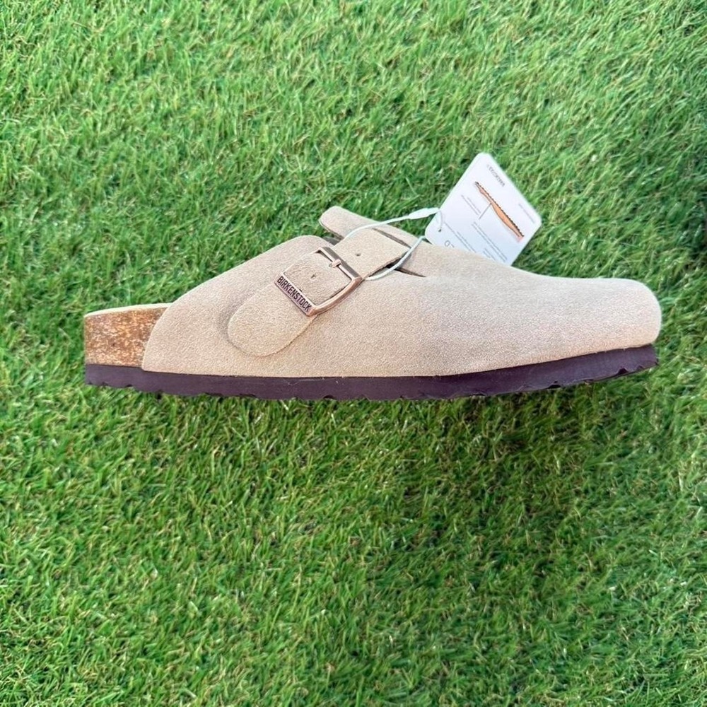 Birkenstock Suede Clog Mules in Taupe - Picture 4 of 6
